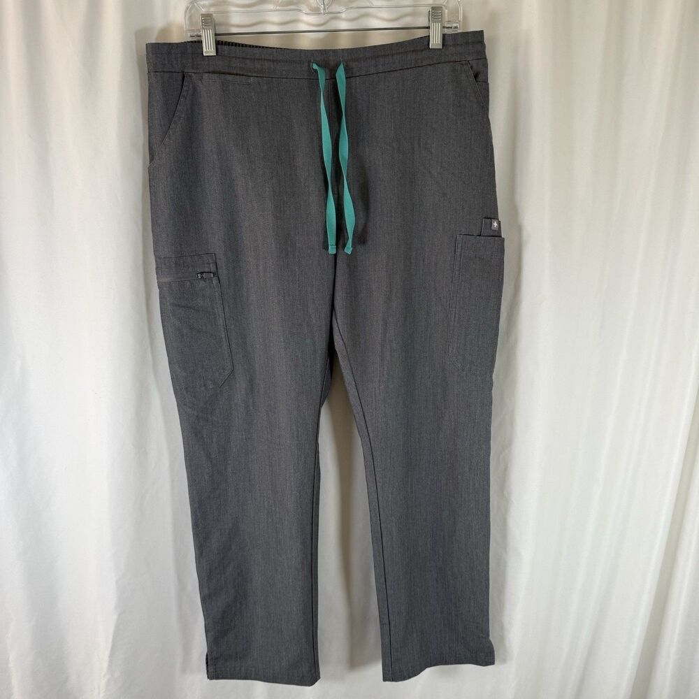 Figs Scrub Pants Women's Large Grey Pull On Drawstring Cargo Zip Pocket